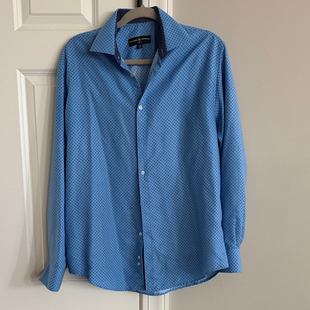 Society Of Threads Light Blue Micro-Pattern Button-Down Shirt